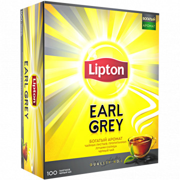 Чай черный LIPTON Байховый Earl Grey Te Аромат д/раз.завар. к/уп 100 пак