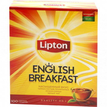 Чай черный LIPTON Байховый English breakfast к/уп 100 пак